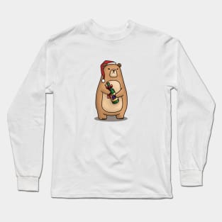 Christmas Bear in Santa Hat Long Sleeve T-Shirt